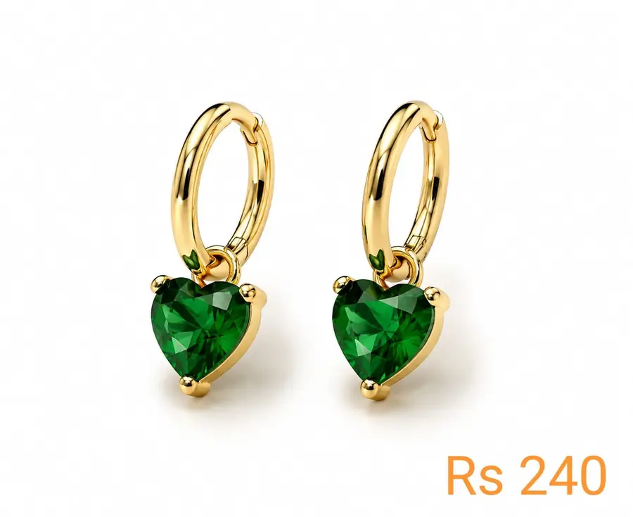 Emerald Heart Drop Hoops