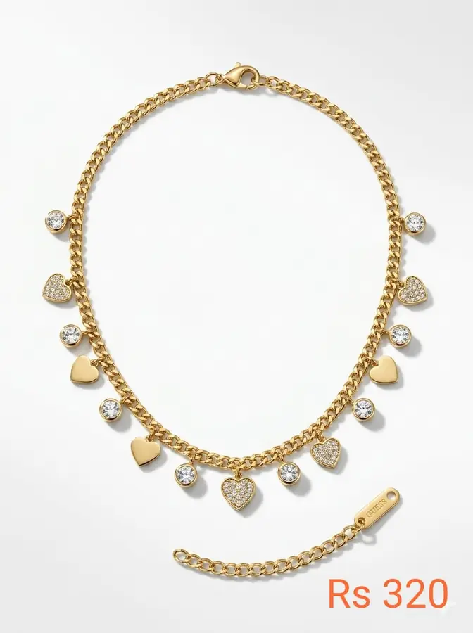 Heart & Crystal Charm Anklet
