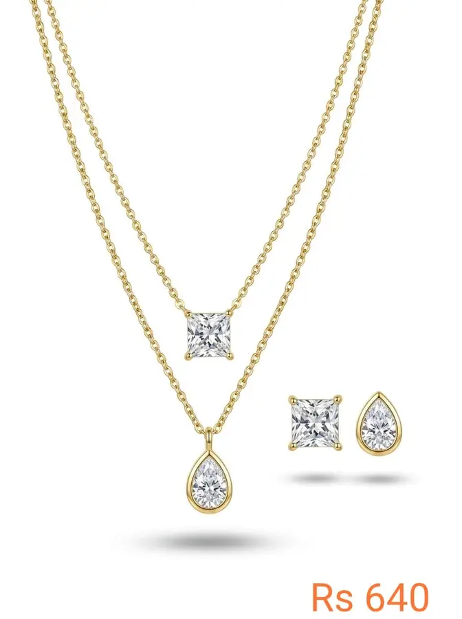 Layered Square & Pear Jewellery Set