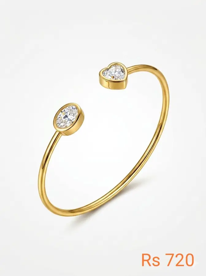 Heart & Oval Open Cuff Bangle